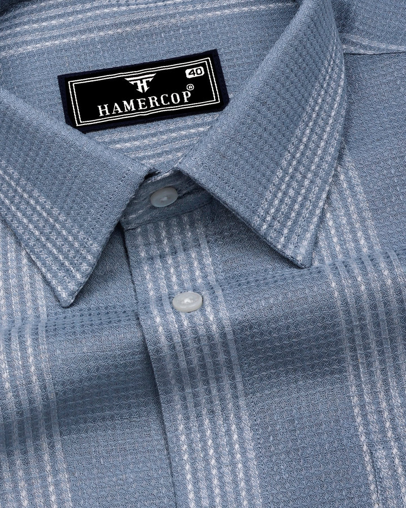 Binary Gray With White Waffle Stripe Dobby Cotton Shirt
