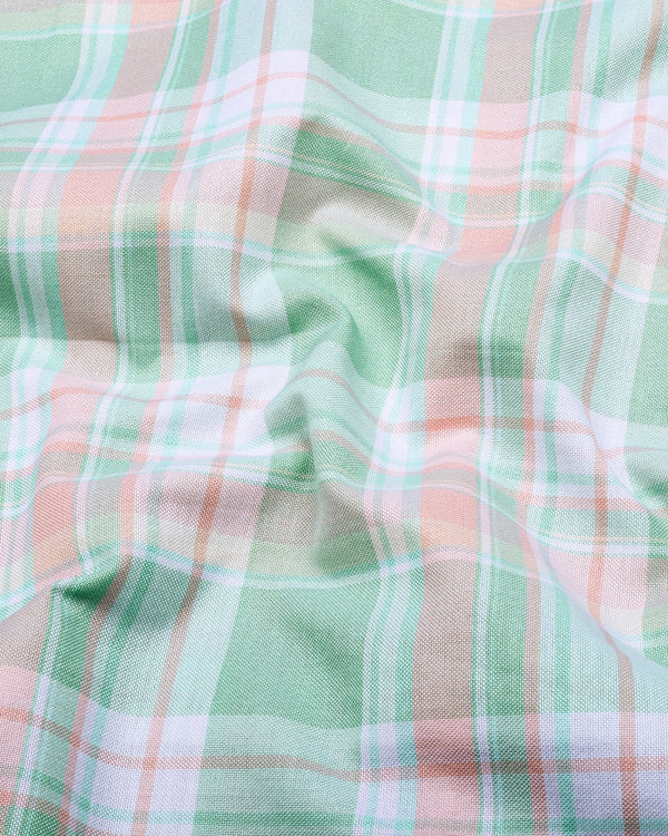 Wizard Green With Orange Check Oxford Cotton Shirt