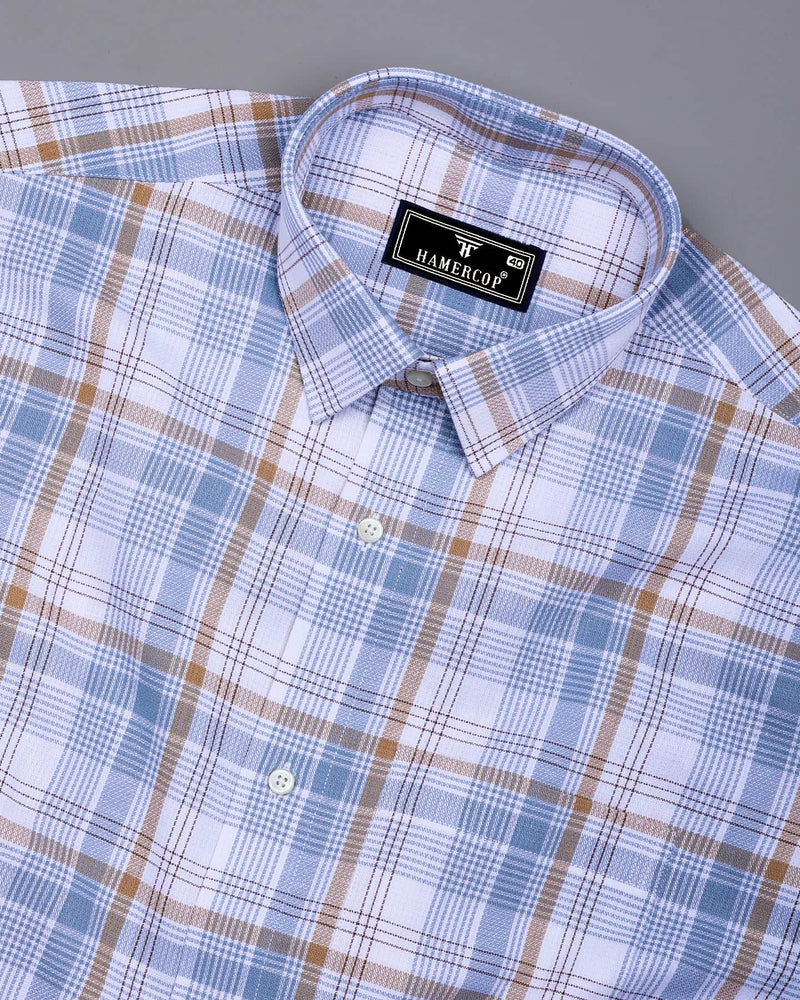 Yuxi Cream With Gray Check Dobby Cotton Formal Shirt