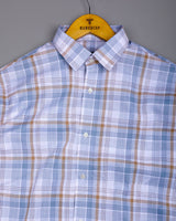 Yuxi Cream With Gray Check Dobby Cotton Formal Shirt