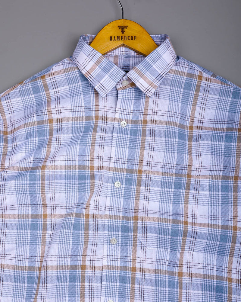 Yuxi Cream With Gray Check Dobby Cotton Formal Shirt