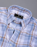 Yuxi Cream With Gray Check Dobby Cotton Formal Shirt