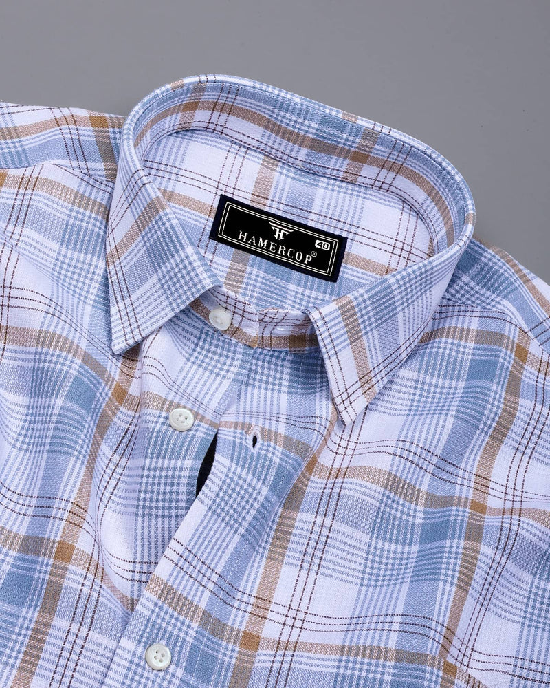 Yuxi Cream With Gray Check Dobby Cotton Formal Shirt