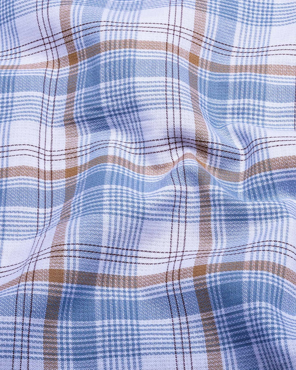 Yuxi Cream With Gray Check Dobby Cotton Formal Shirt