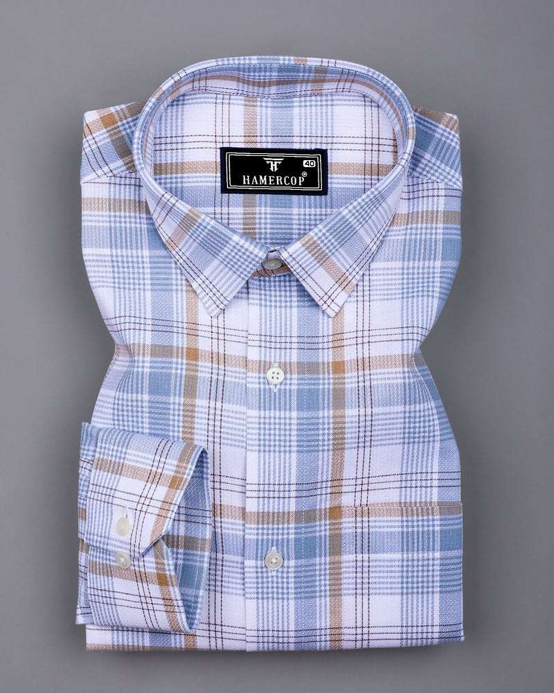 Yuxi Cream With Gray Check Dobby Cotton Formal Shirt