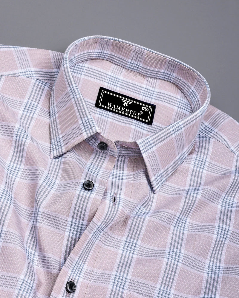 Boolean Dusty Pink With Gray Waffle Dobby Check Shirt