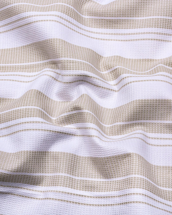 Litlin Cream With White Waffle Stripe Dobby Cotton Shirt