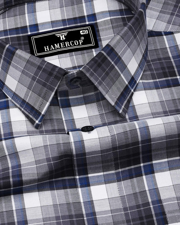 Opera Gray With White Twill Check Premium Cotton Shirt