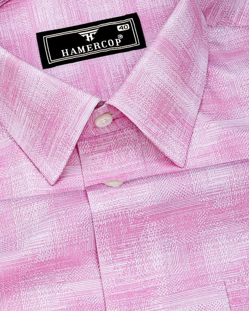 Wuhan Pink White Printed Formal Cotton Shirt