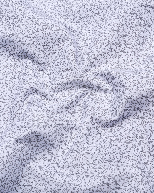 Gray Leaf Printed White Cotton Shirt