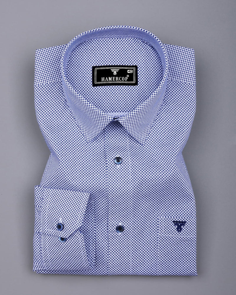 Ellora Blue With White Printed Cotton Shirt