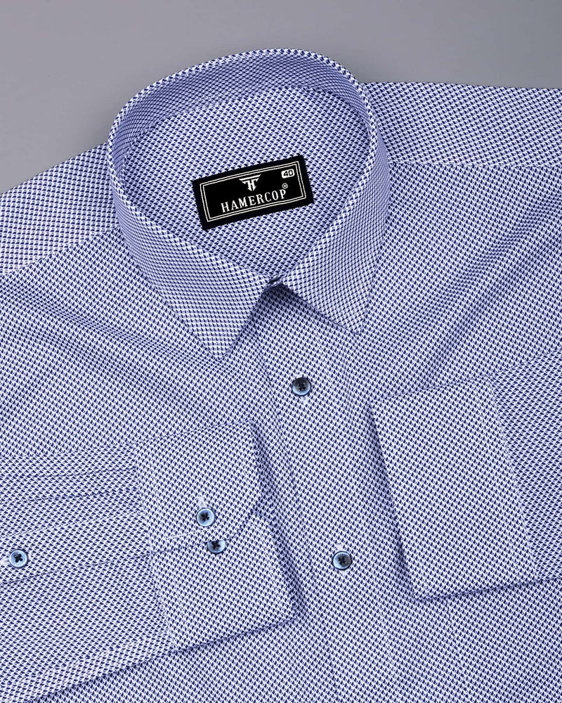 Ellora Blue With White Printed Cotton Shirt