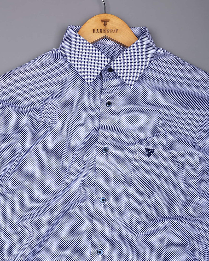Ellora Blue With White Printed Cotton Shirt