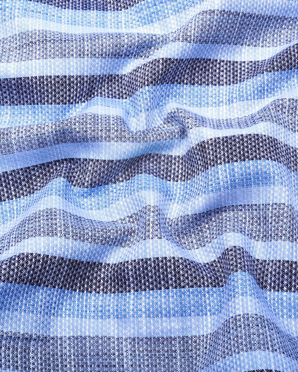 Brunoy Blue Dobby Stripe Cotton Shirt