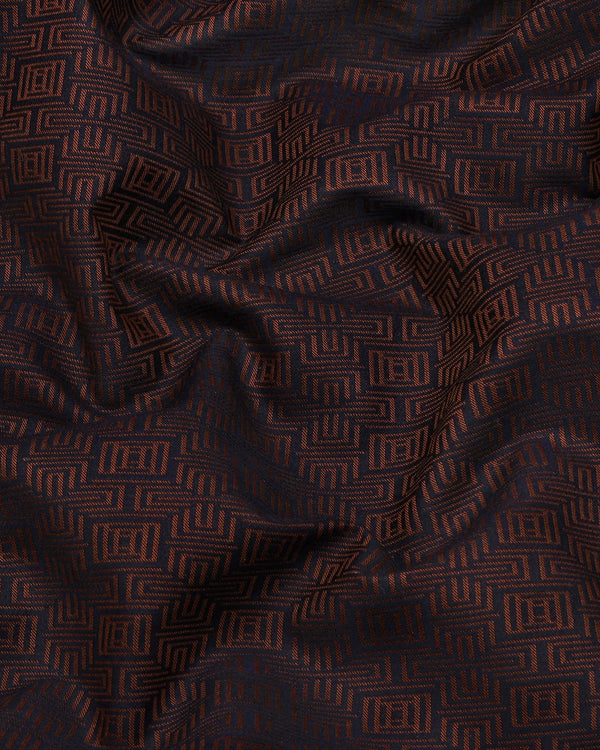Bela Choco Brown Jacquard Textured Cotton Shirt