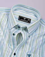 Lorix Light Green Multi Stripe Linen Cotton Shirt