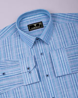 Brion Blue Multi Stripe Linen Cotton Shirt