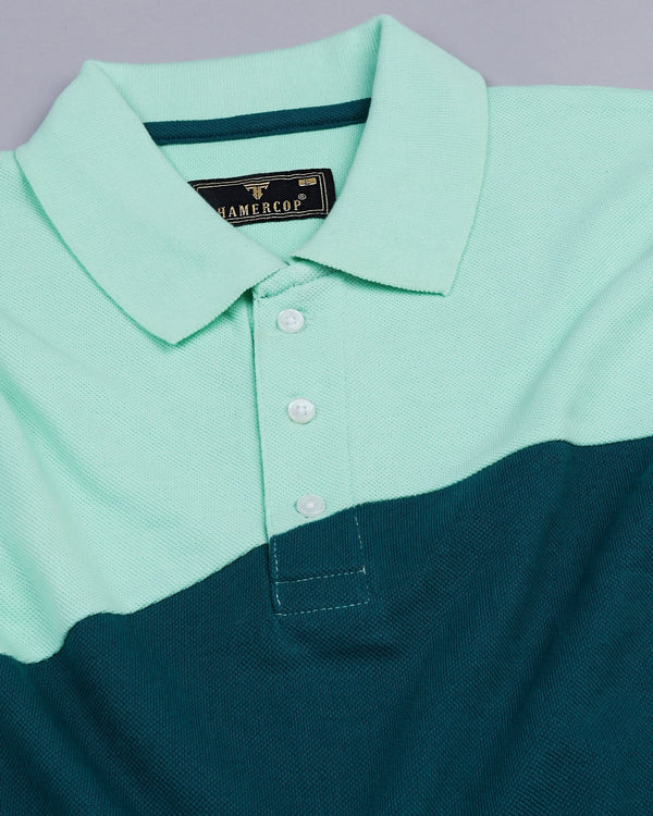 Seafoam Green With Peacock Blue Pique Pima Designer T-Shirt