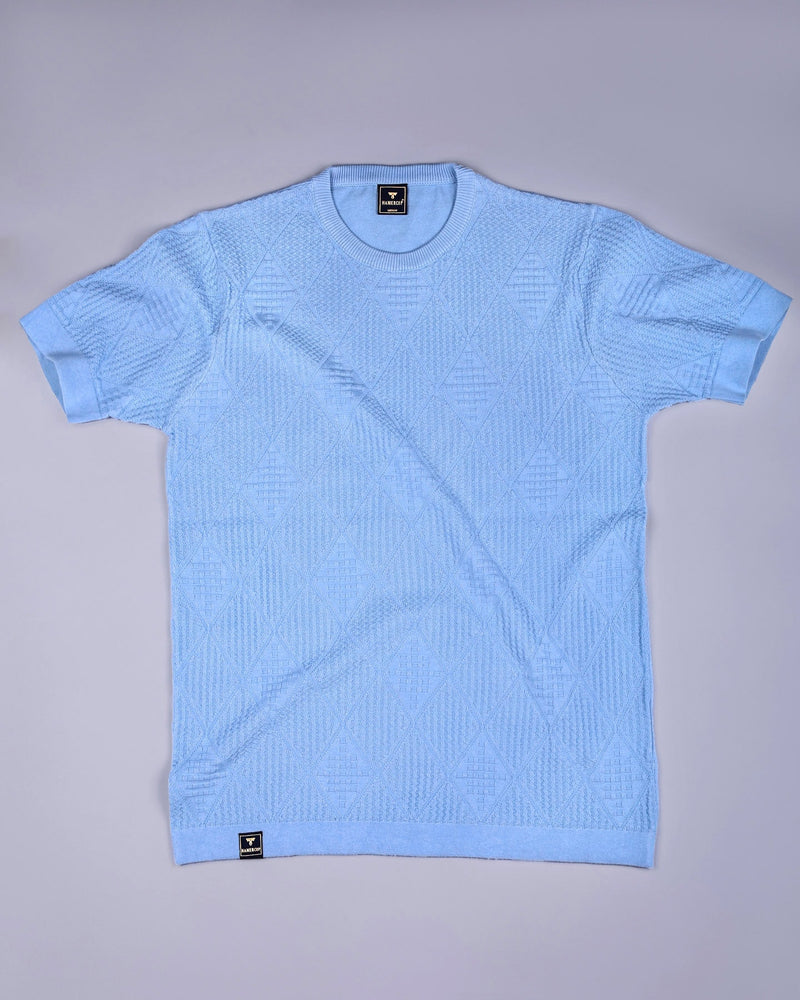 Lisson Ice Blue Knitted Cotton T-Shirt
