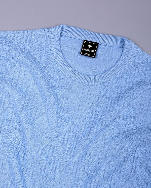 Lisson Ice Blue Knitted Cotton T-Shirt
