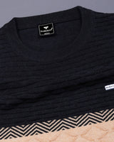 Gray With Cream And Green Knitted Cotton Designer T-Shirt