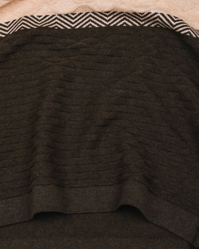 Gray With Cream And Green Knitted Cotton Designer T-Shirt
