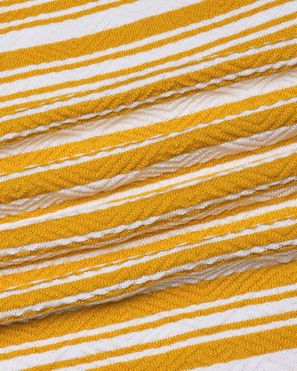 Tuzon Yellow Stripe Knitted Cotton T-Shirt