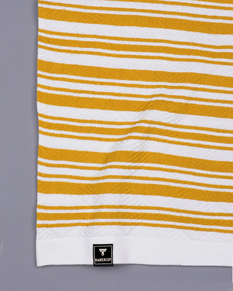 Tuzon Yellow Stripe Knitted Cotton T-Shirt