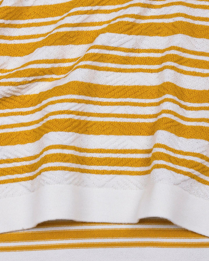 Tuzon Yellow Stripe Knitted Cotton T-Shirt