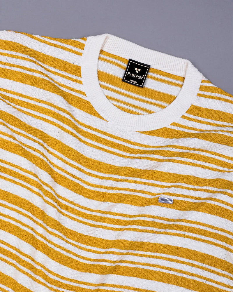 Tuzon Yellow Stripe Knitted Cotton T-Shirt