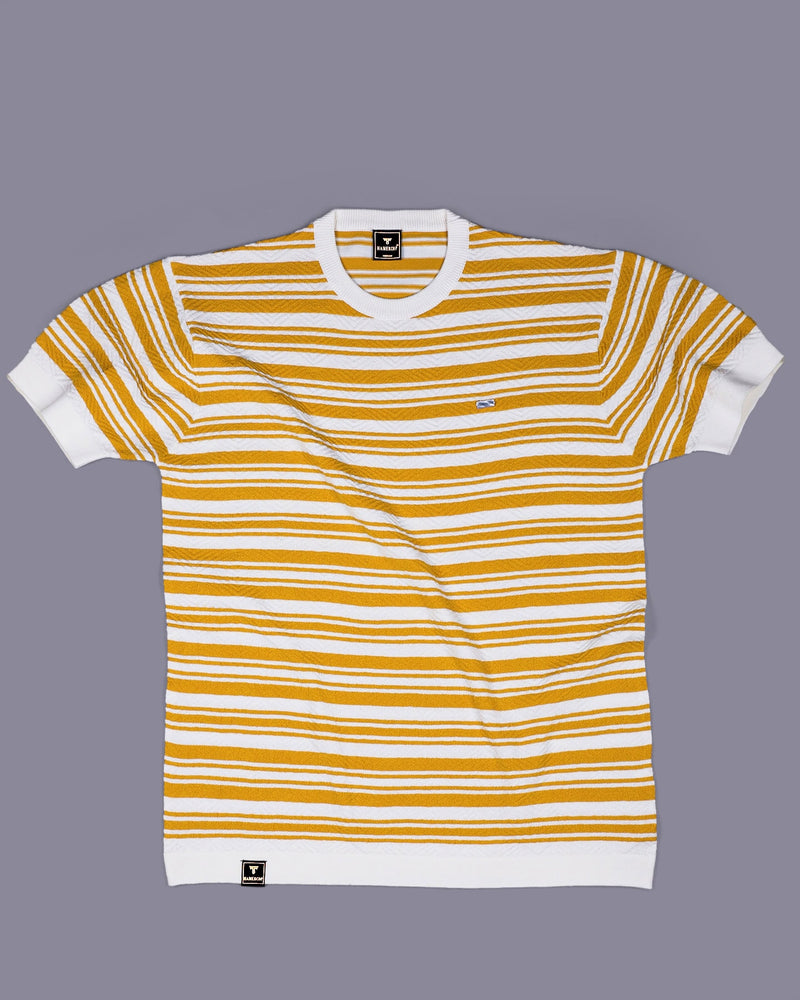 Tuzon Yellow Stripe Knitted Cotton T-Shirt