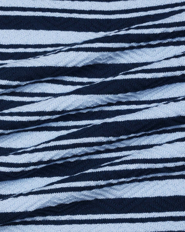 Tuzon Blue Stripe Knitted Cotton T-Shirt