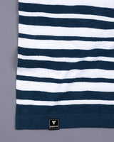 Aura Peacock Blue Stripe Knitted Cotton T-Shirt