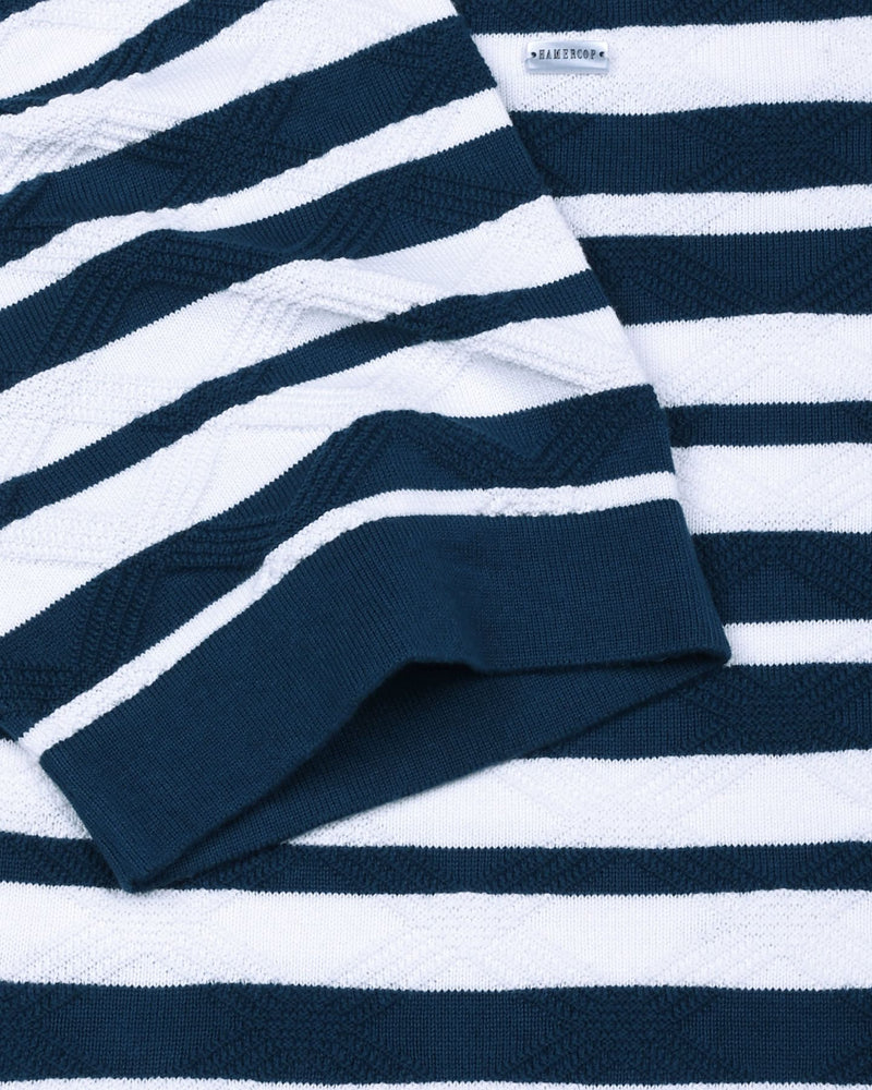 Aura Peacock Blue Stripe Knitted Cotton T-Shirt