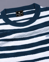 Aura Peacock Blue Stripe Knitted Cotton T-Shirt
