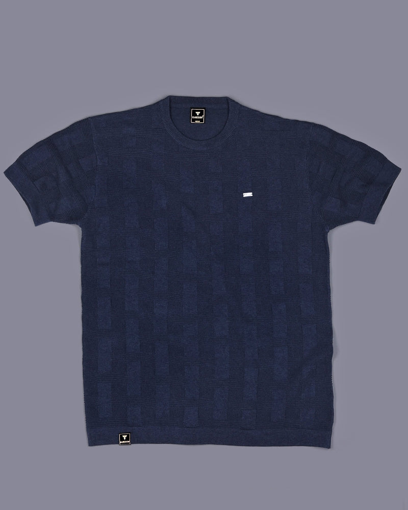 Aristo NavyBlue Knitted Melange Cotton T-Shirt