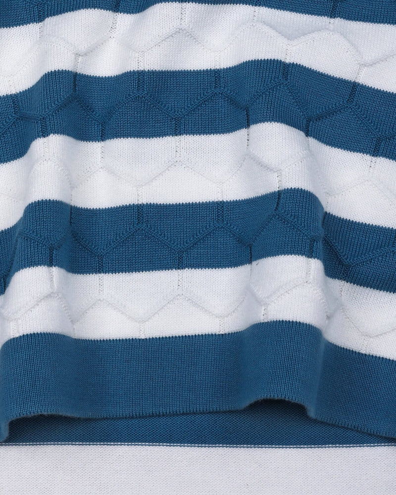 Steel Blue Hexagon Pattern Knitted Cotton T-Shirt