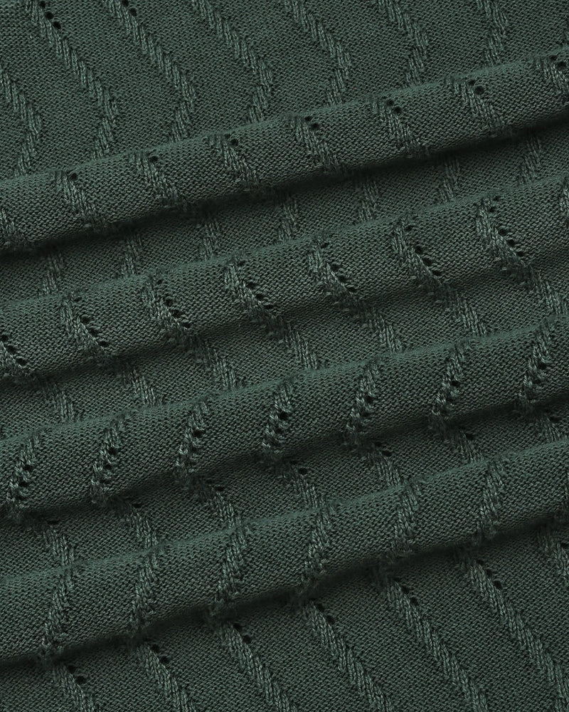 Eclipse Green Knitted Cotton Zipper Polo T-Shirt