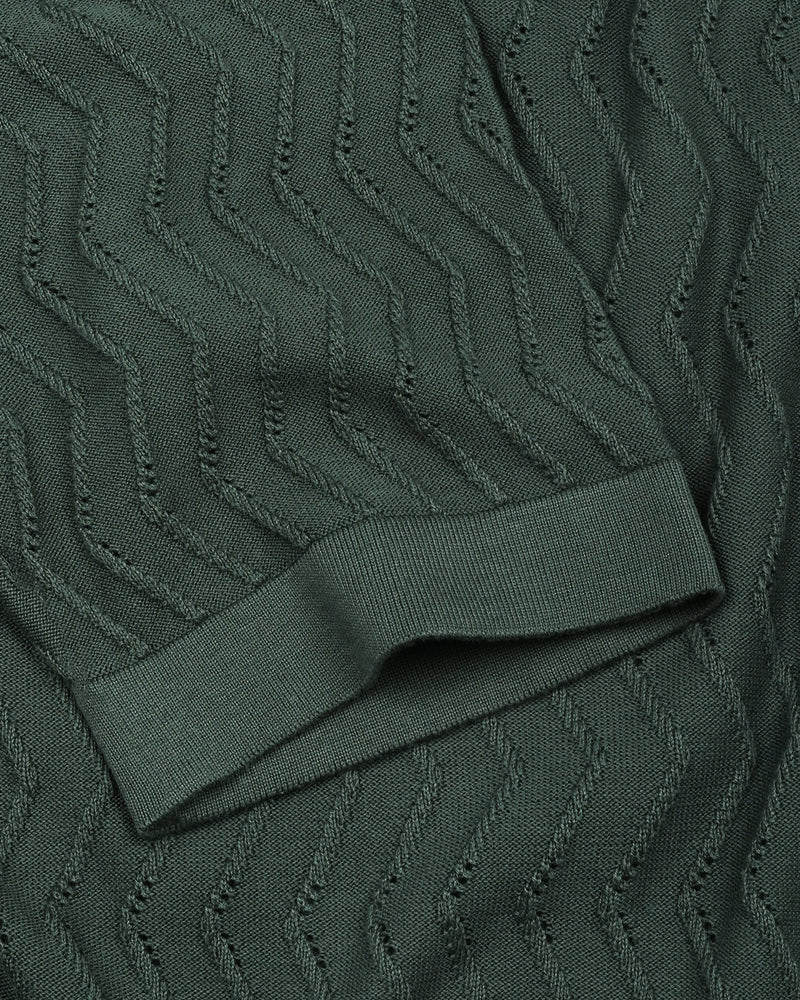 Eclipse Green Knitted Cotton Zipper Polo T-Shirt