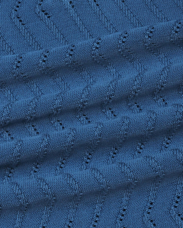 Eclipse Blue Knitted Cotton Zipper Polo T-Shirt