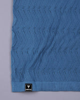 Eclipse Blue Knitted Cotton Zipper Polo T-Shirt