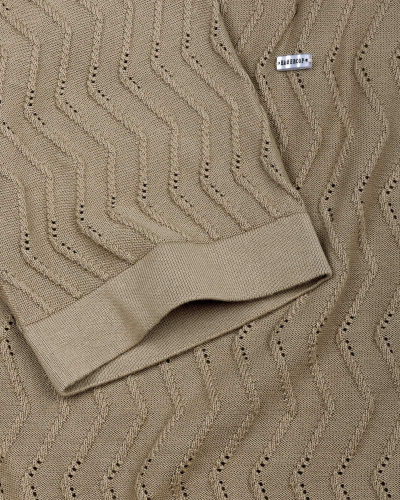 Eclipse Cream Knitted Cotton Zipper Polo T-Shirt