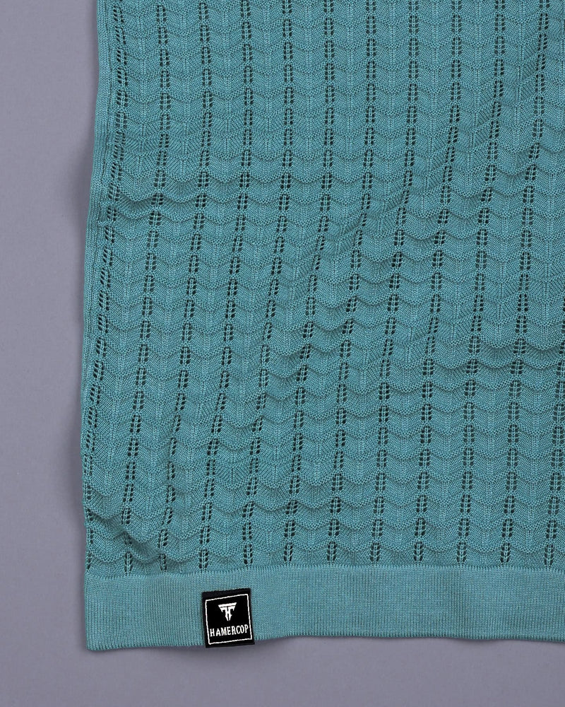 Ozone Teal Green Knitted Cotton Polo T-Shirt