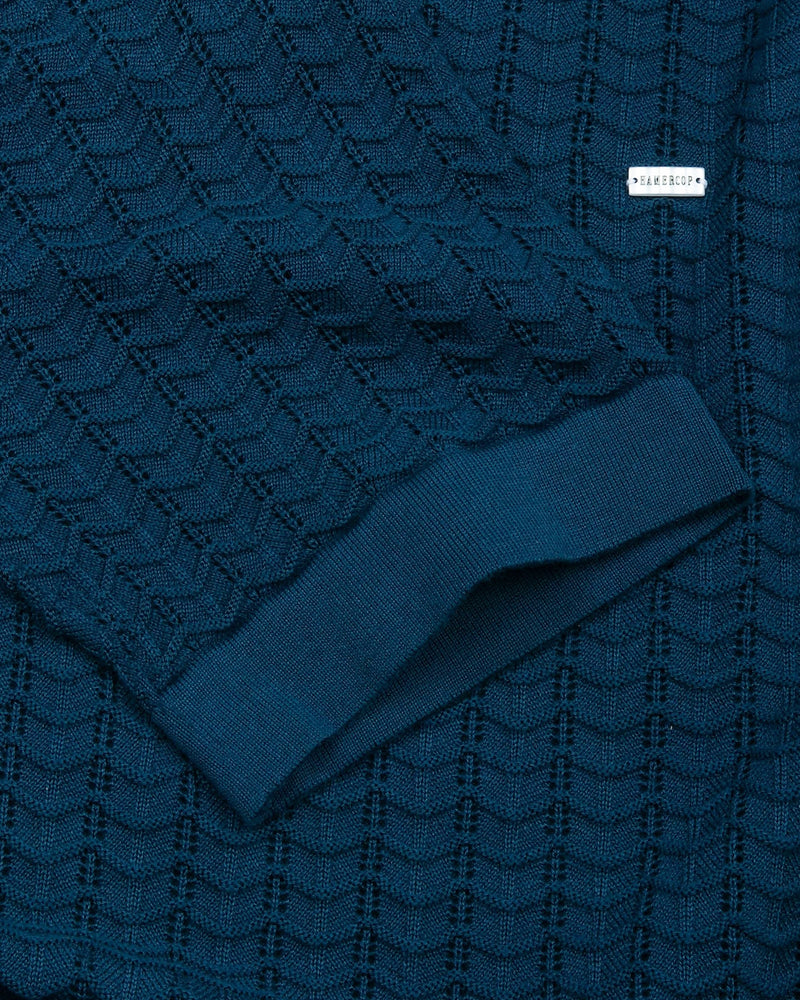 Ozone Steel Blue Knitted Cotton Polo T-Shirt