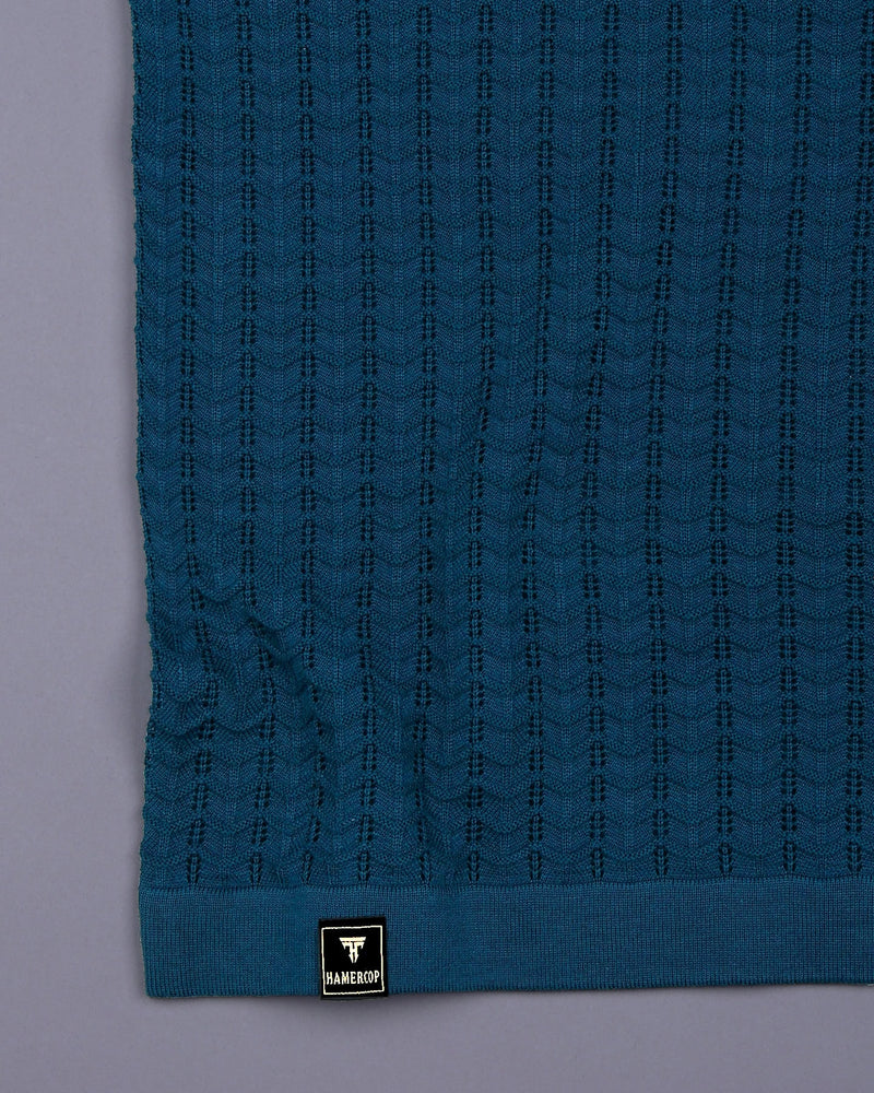 Ozone Steel Blue Knitted Cotton Polo T-Shirt
