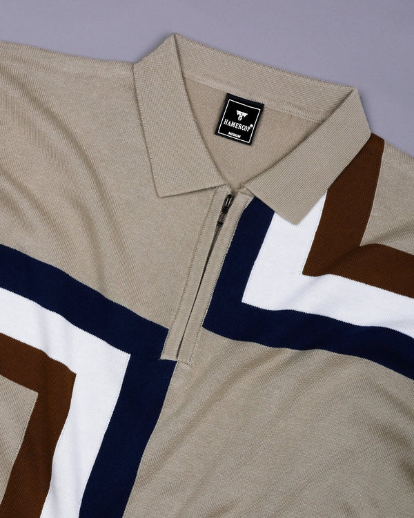 Kelvin Cream Knitted Cotton Zipper Polo Designer T-Shirt