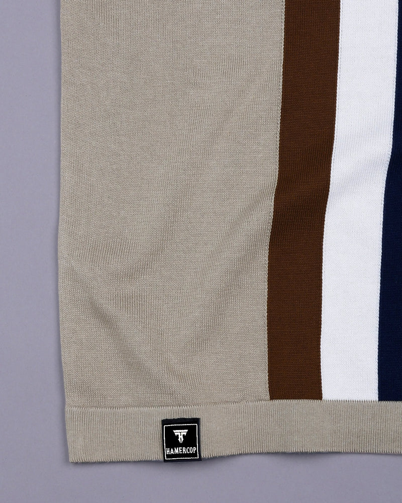 Kelvin Cream Knitted Cotton Zipper Polo Designer T-Shirt