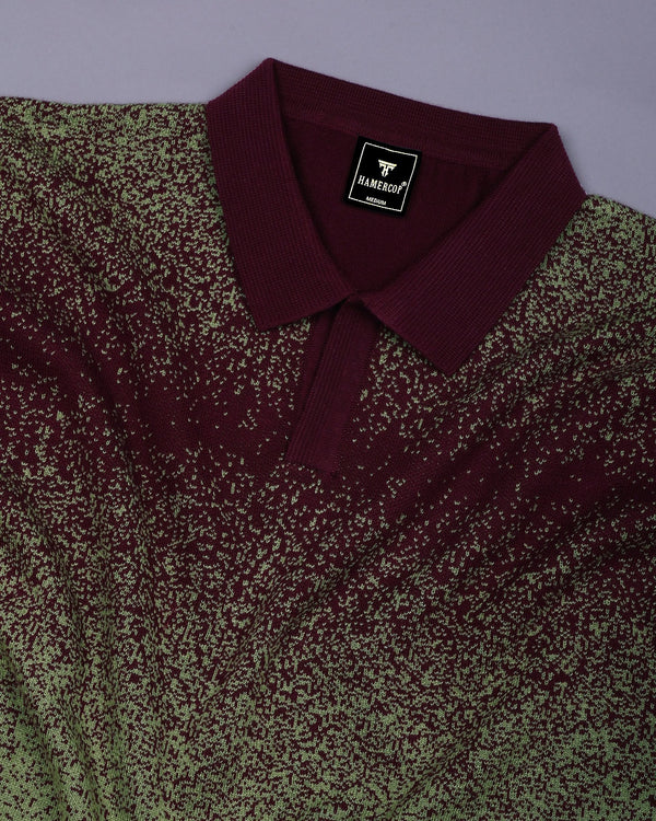 Green Sprinkle With Maroon Knitted Cotton Polo T-Shirt