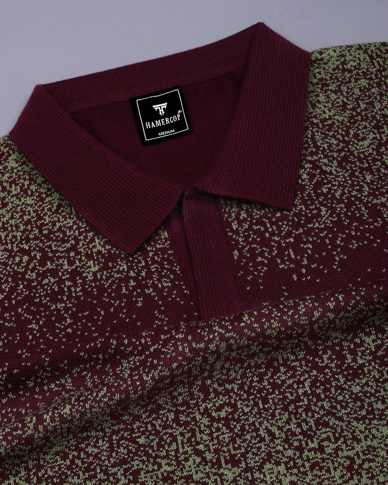 Green Sprinkle With Maroon Knitted Cotton Polo T-Shirt