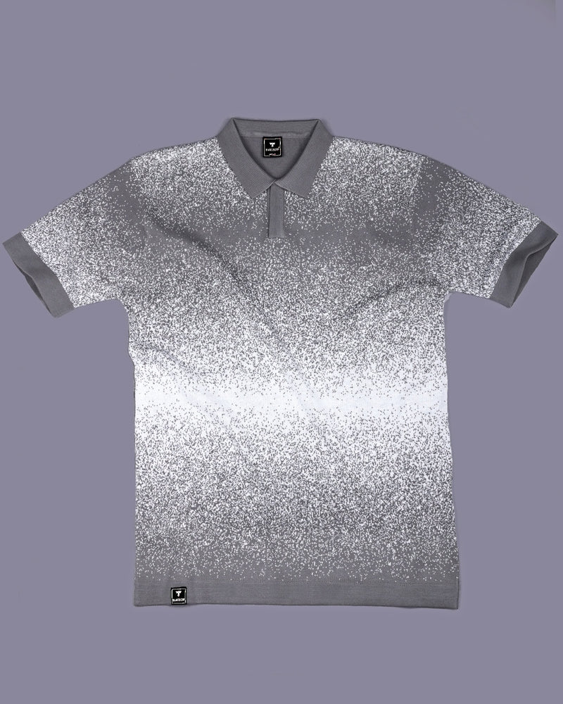 Gray Sprinkle With White Knitted Cotton Polo T-Shirt